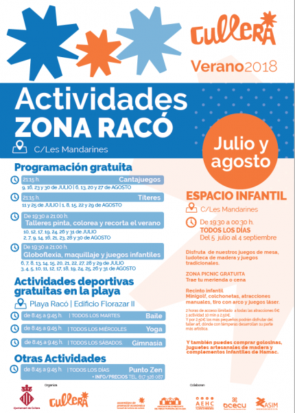 ACTIVIDADES ZONA RACÓ CULLERA VERANO 2018