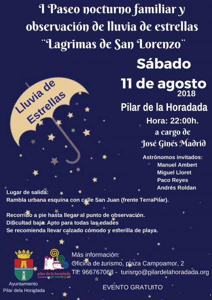 I Paseo nocturno familiar y observación de lluvia de estrellas “Lagrimas de San Lorenzo” en Pilar de la Horadada 2018